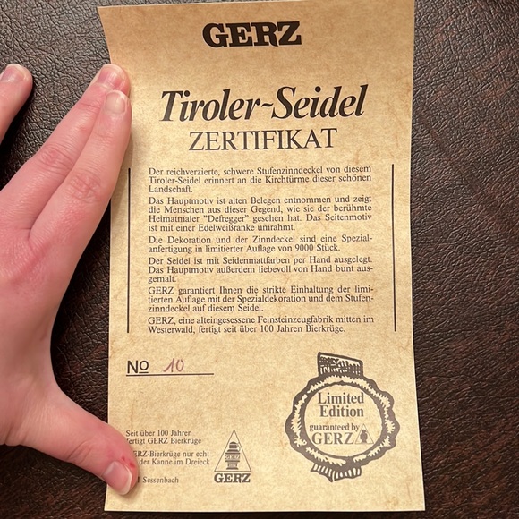 Vintage Gerz Tyrolean Tankard Limited Edition Pewter Lidded German Beer Stein - Picture 7 of 8